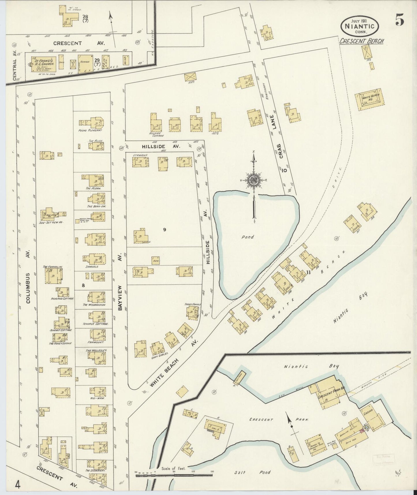 Sanborn Fire Insurance Map from Niantic, New London County, Connecticut (1911), Sheet #0005 - Complete Map Set gallery image, historic Sanborn map, vintage wall art, Connecticut Connecticut