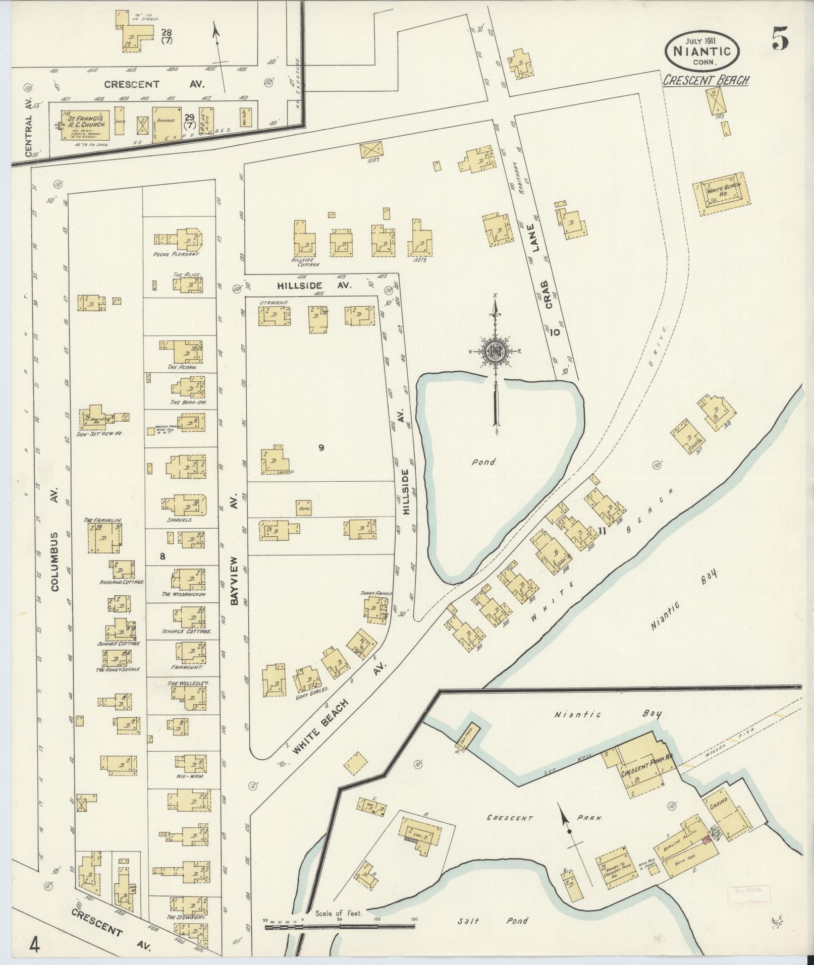 Sanborn Fire Insurance Map from Niantic, New London County, Connecticut (1911), Sheet #0005 - Complete Map Set gallery image, historic Sanborn map, vintage wall art, Connecticut Connecticut