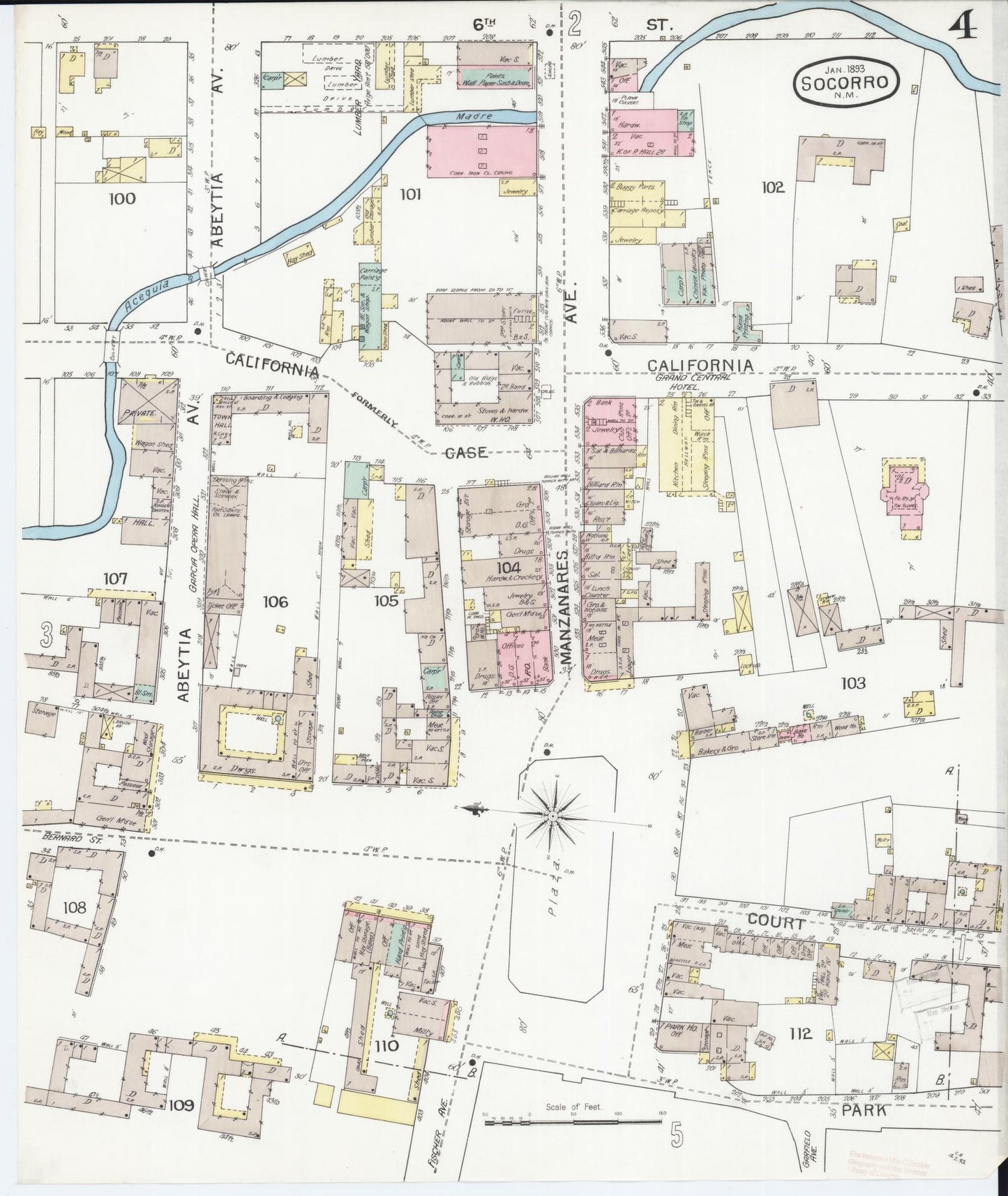 Sanborn Fire Insurance Map from Socorro, Socorro County, New Mexico (1893), Sheet #0004 - Complete Map Set gallery image, historic Sanborn map, vintage wall art, New Mexico New Mexico