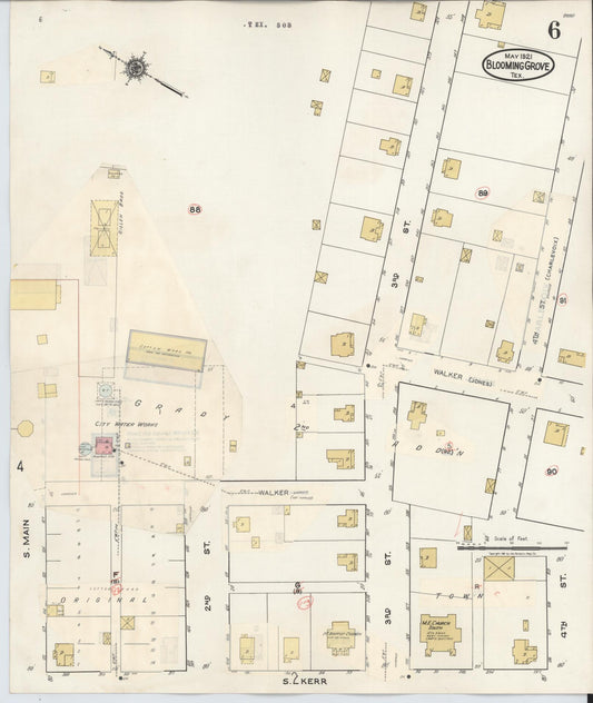 Sanborn Fire Insurance Map from Blooming Grove, Navarro County, Texas (1934), Sheet #0006 - Historic Sanborn Fire Insurance Map Print, vintage old map wall art, antique decor, genealogy gift, Texas Texas map