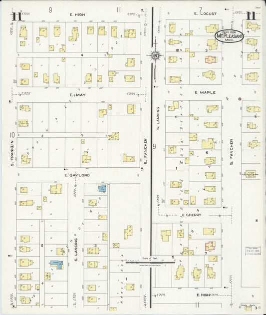 Sanborn Fire Insurance Map from Mount Pleasant, Isabella County, Michigan (1924), Sheet #0011 - Historic Sanborn Fire Insurance Map Print, vintage old map wall art, antique decor, genealogy gift, Michigan Michigan map