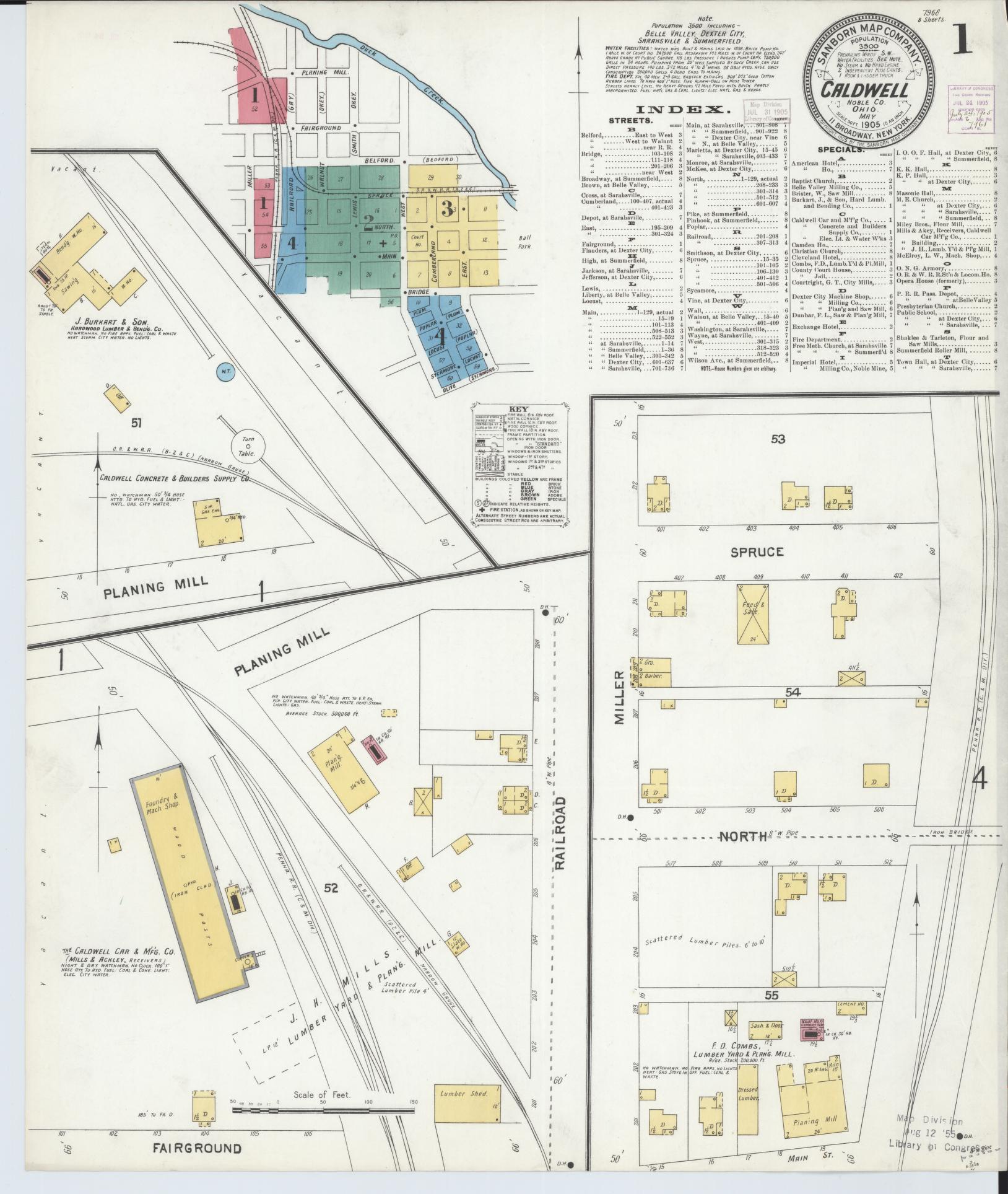 Sanborn Fire Insurance Map from Caldwell, Noble County, Ohio (1905), Sheet #0001 - Historic Sanborn Fire Insurance Map Print, vintage old map wall art, antique decor, genealogy gift, Ohio Ohio map