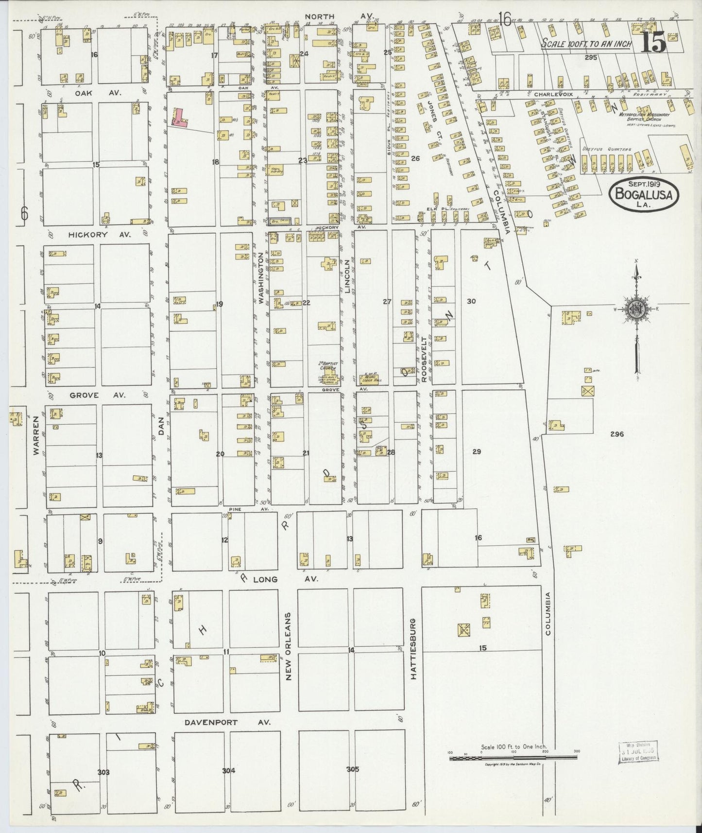 Sanborn Fire Insurance Map from Bogalusa, Washington Parish, Louisiana (1919), Sheet #0015 - Complete Map Set gallery image, historic Sanborn map, vintage wall art, Louisiana Louisiana