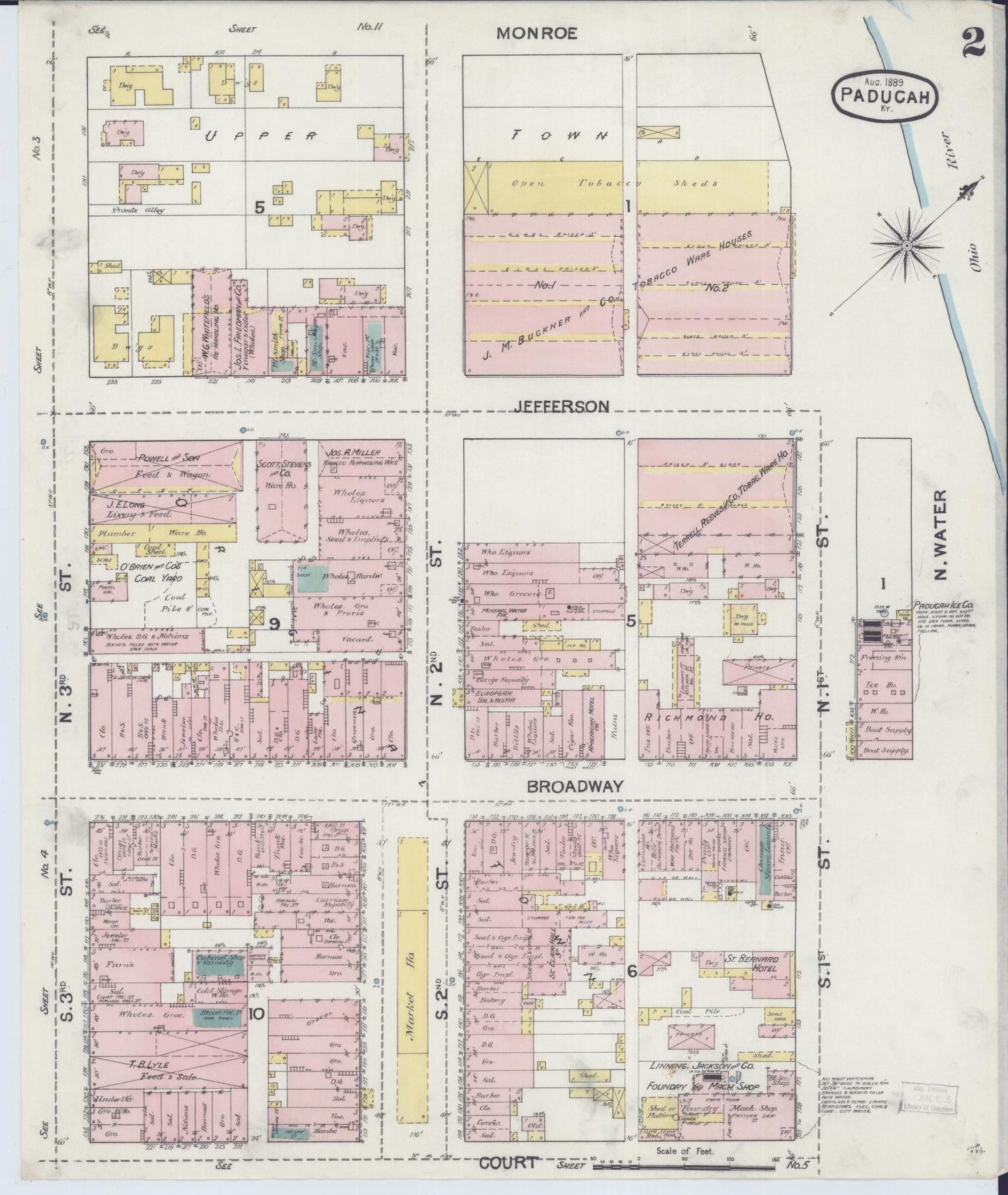 Sanborn Fire Insurance Map from Paducah, Mccraken County, Kentucky (1889), Sheet #0002 - Complete Map Set gallery image, historic Sanborn map, vintage wall art, Kentucky Kentucky