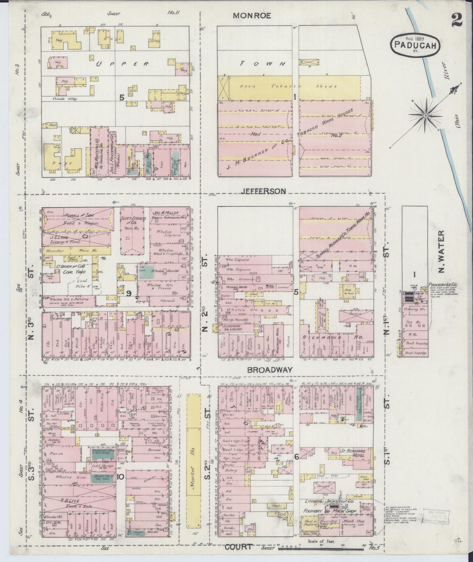 Sanborn Fire Insurance Map from Paducah, Mccraken County, Kentucky (1889), Sheet #0002 - Complete Map Set gallery image, historic Sanborn map, vintage wall art, Kentucky Kentucky