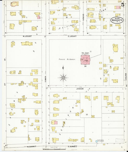 Sanborn Fire Insurance Map from Maquoketa, Jackson County, Iowa (1899), Sheet #0005 - Historic Sanborn Fire Insurance Map Print, vintage old map wall art