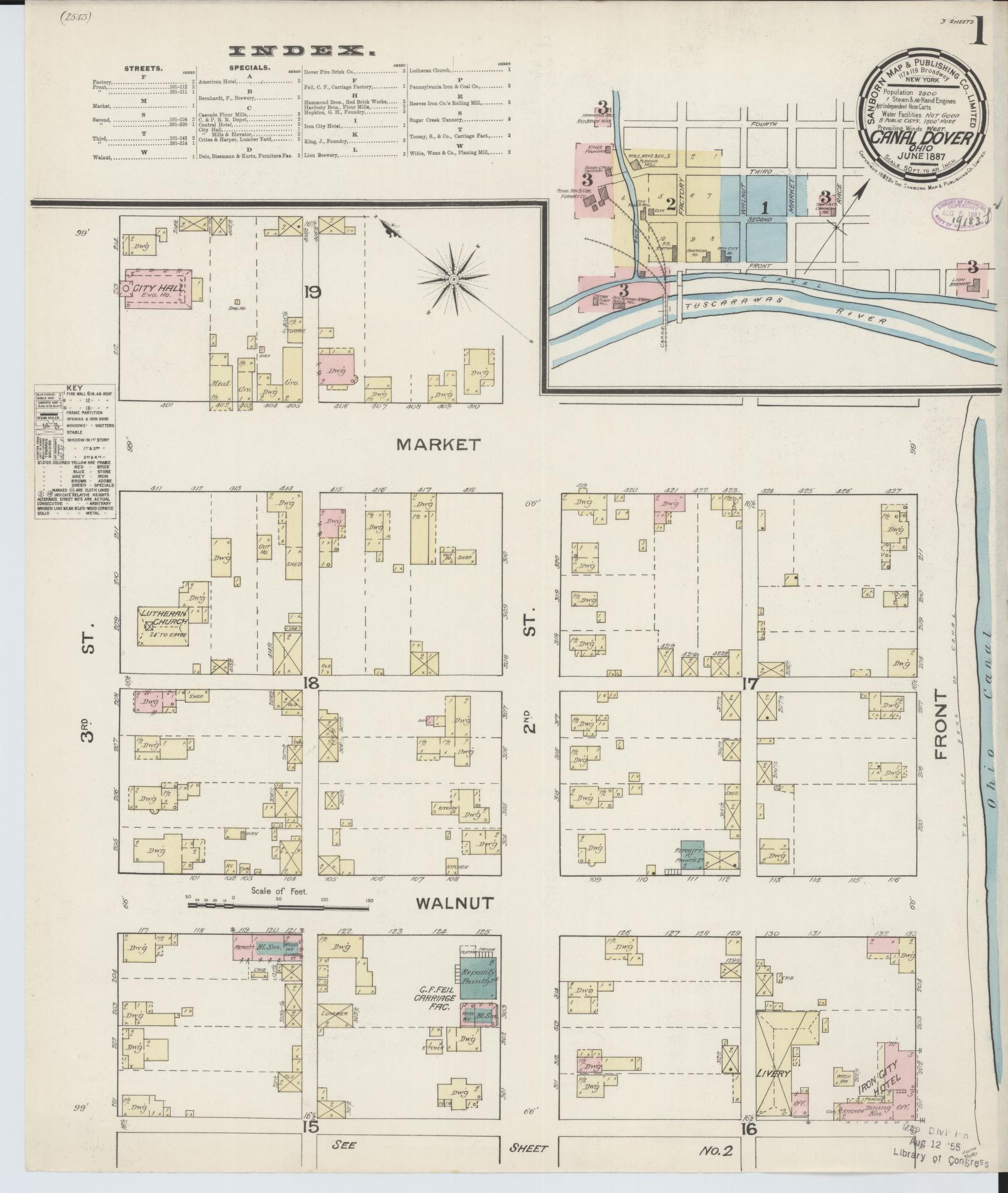Sanborn Fire Insurance Map from Canal Dover, Tuscarawas County, Ohio (1887), Sheet #0001 - Historic Sanborn Fire Insurance Map Print, vintage old map wall art, antique decor, genealogy gift, Ohio Ohio map
