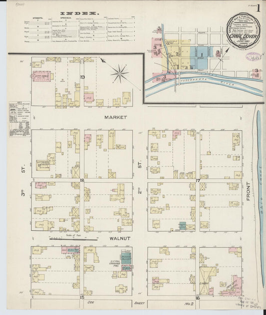 Sanborn Fire Insurance Map from Canal Dover, Tuscarawas County, Ohio (1887), Sheet #0001 - Historic Sanborn Fire Insurance Map Print, vintage old map wall art, antique decor, genealogy gift, Ohio Ohio map