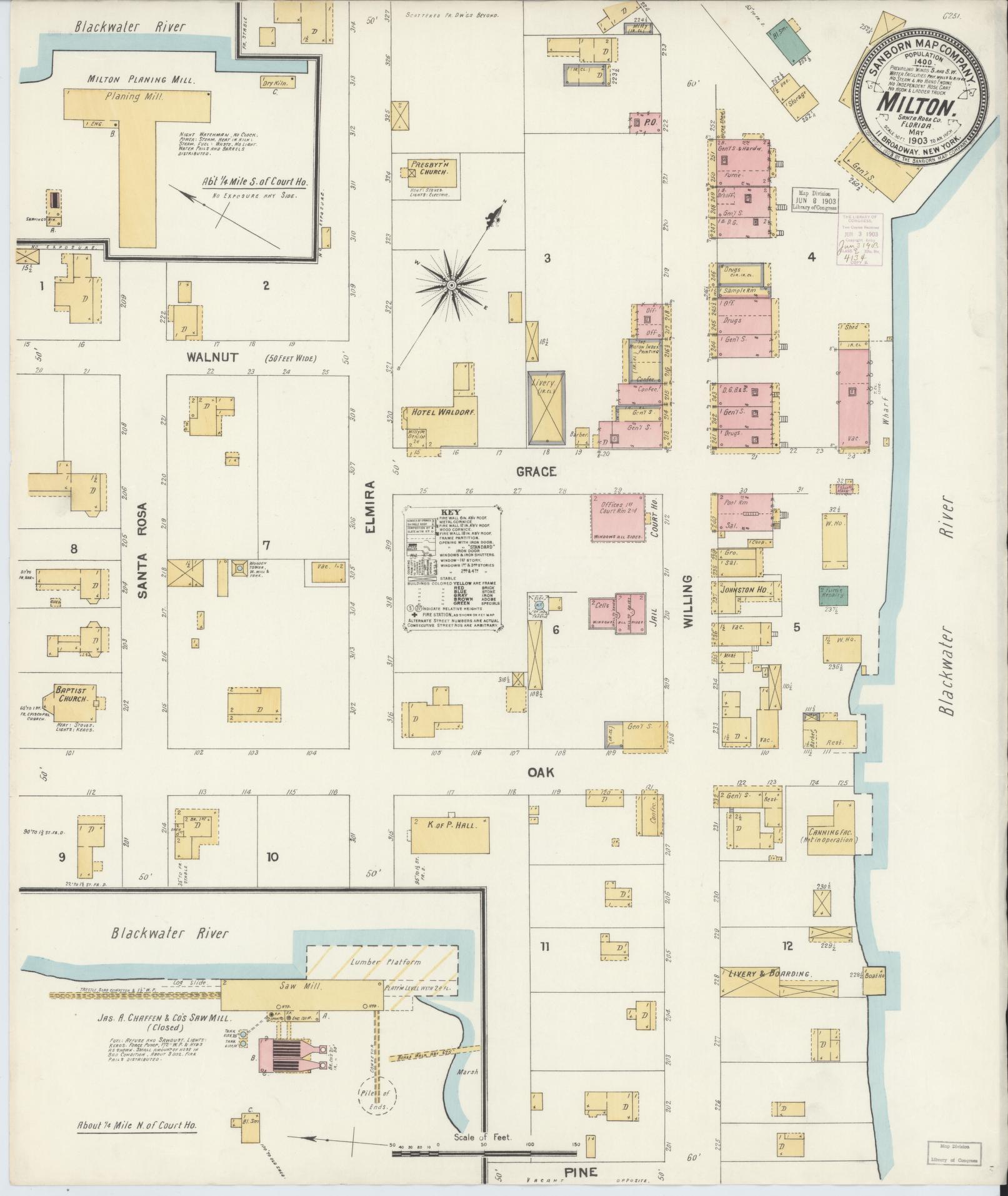 Sanborn Fire Insurance Map from Milton, Santa Rosa County, Florida (1903), Sheet #0001 - Historic Sanborn Fire Insurance Map Print, vintage old map wall art, antique decor, genealogy gift, Florida Florida map