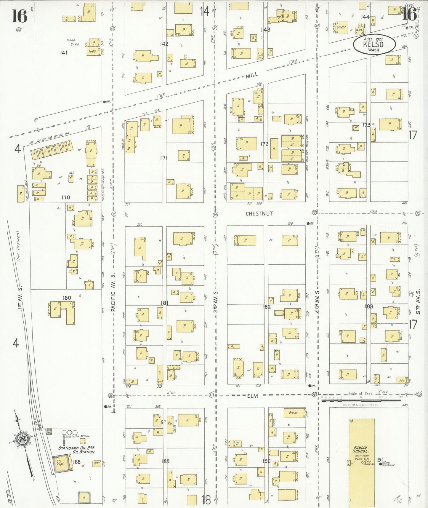 Sanborn Fire Insurance Map from Kelso, Cowlitz County, Washington (1927), Sheet #0016 - Historic Sanborn Fire Insurance Map Print, vintage old map wall art, antique decor, genealogy gift, Washington Washington map
