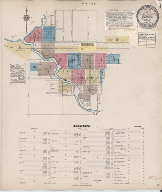 Sanborn Fire Insurance Map from Whitefish, Flathead County, Montana (1932), Sheet #0001 - Historic Sanborn Fire Insurance Map Print, vintage old map wall art, antique decor, genealogy gift, Montana Montana map