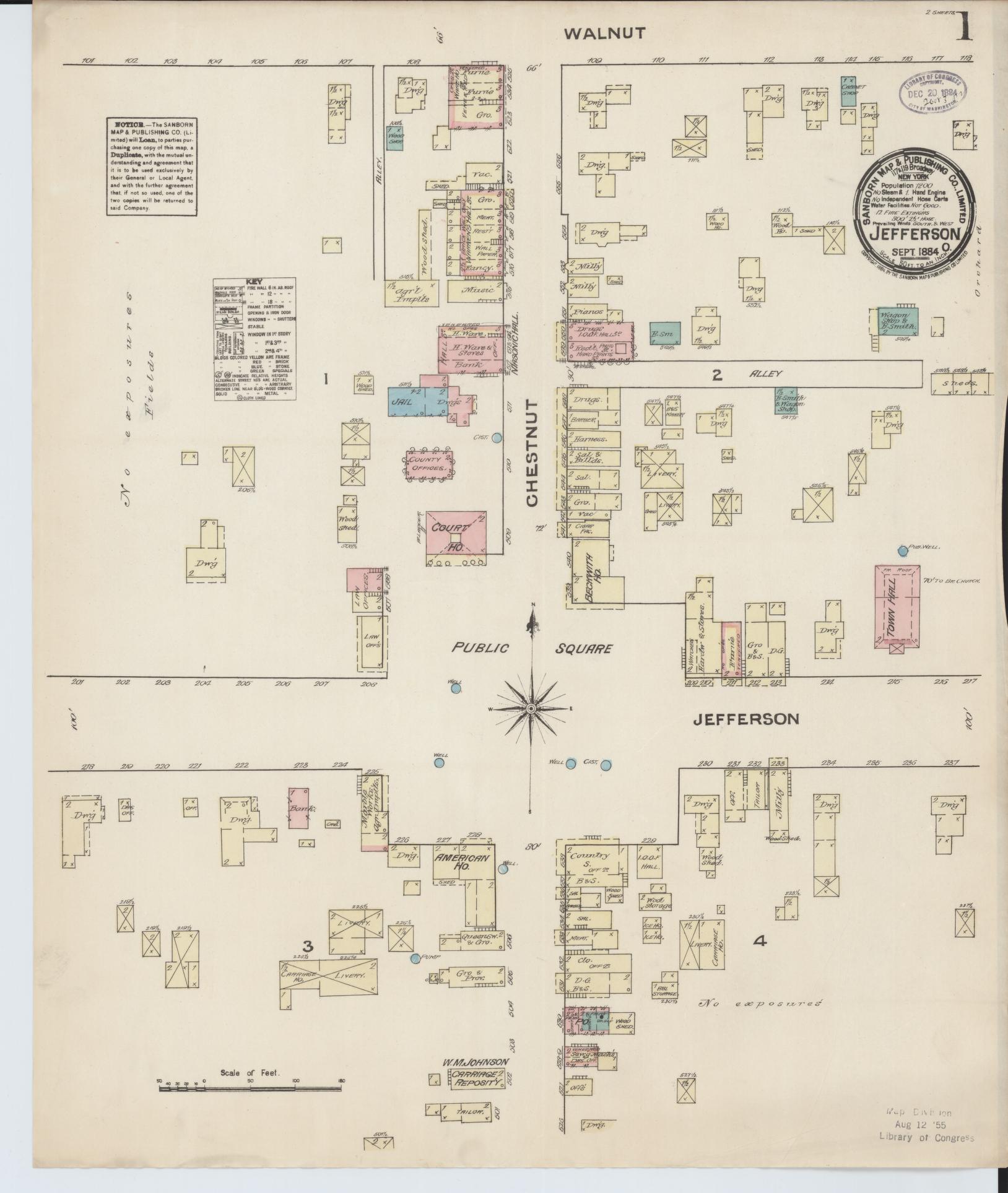 Sanborn Fire Insurance Map from Jefferson, Ashtabula County, Ohio (1884), Sheet #0001 - Complete Map Set gallery image, historic Sanborn map, vintage wall art, Ohio Ohio