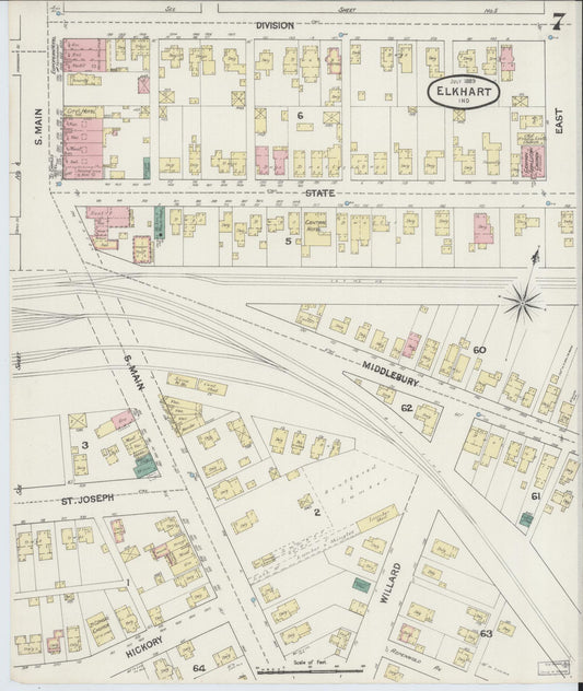 Sanborn Fire Insurance Map from Elkhart, Elkhart County, Indiana (1889), Sheet #0007 - Historic Sanborn Fire Insurance Map Print, vintage old map wall art, antique decor, genealogy gift, Indiana Indiana map