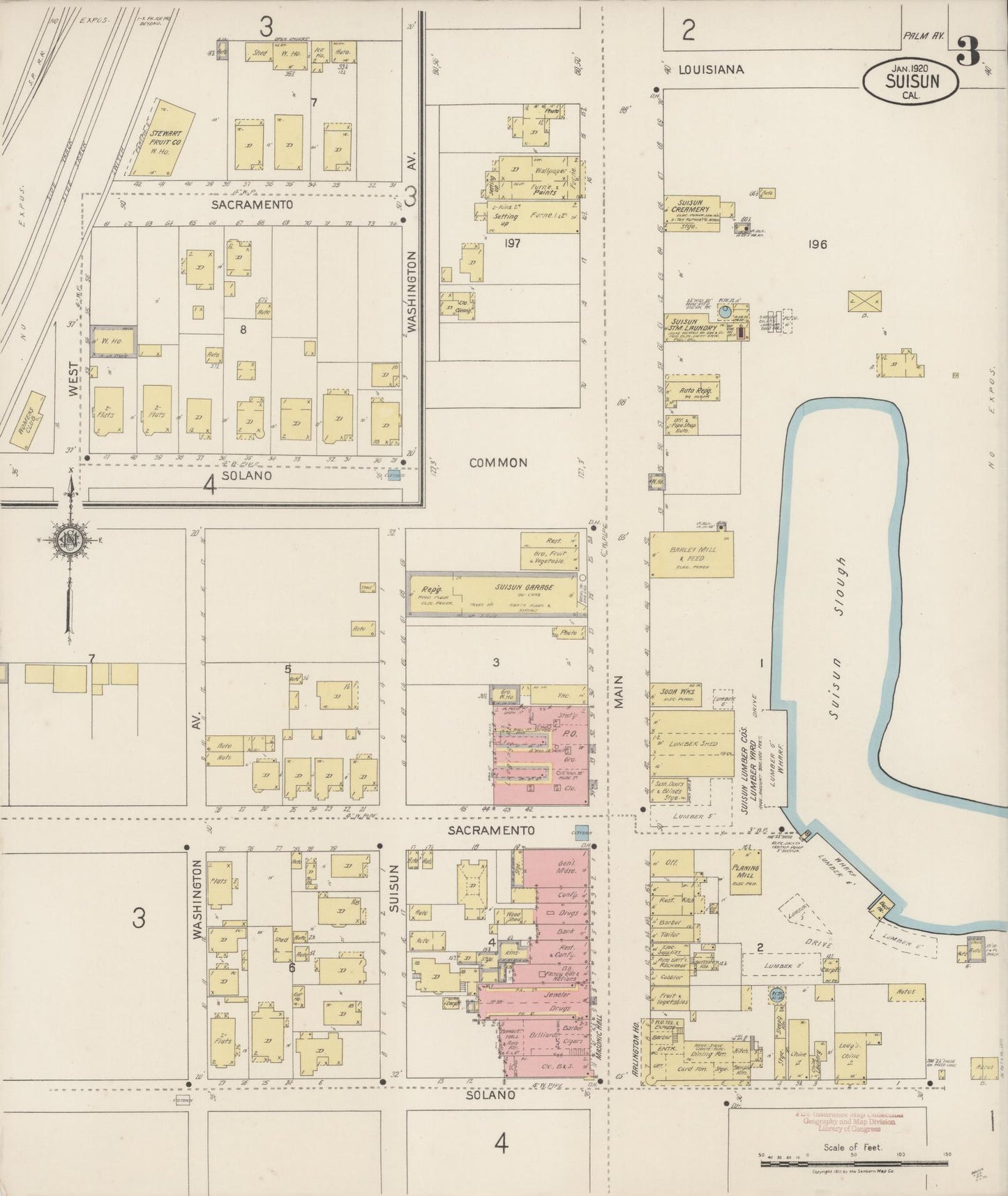 Sanborn Fire Insurance Map from Suisun, Solano County, California (1920), Sheet #0003 - Complete Map Set gallery image, historic Sanborn map, vintage wall art, California California