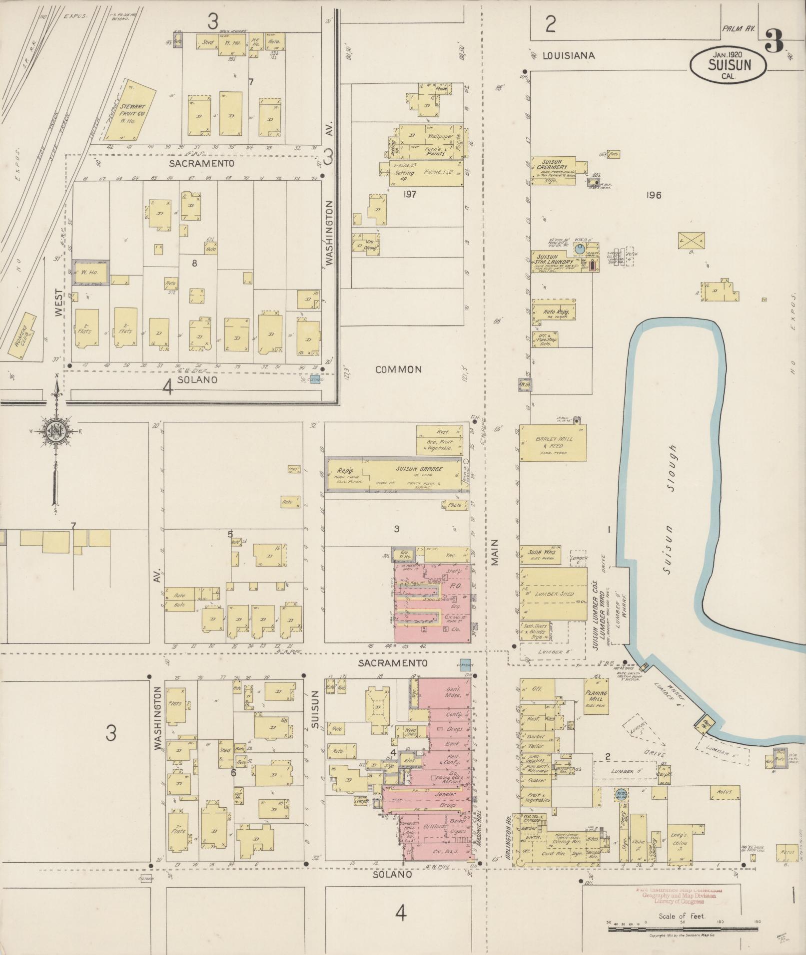 Sanborn Fire Insurance Map from Suisun, Solano County, California (1920), Sheet #0003 - Complete Map Set gallery image, historic Sanborn map, vintage wall art, California California