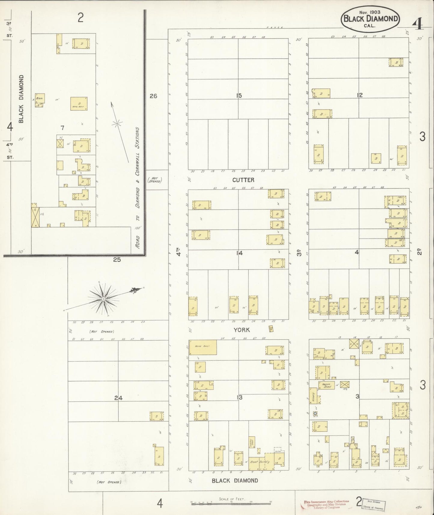 Sanborn Fire Insurance Map from Black Diamond, Contra Costa, California (1903), Sheet #0004 - Historic Sanborn Fire Insurance Map Print, vintage old map wall art, antique decor, genealogy gift, California California map