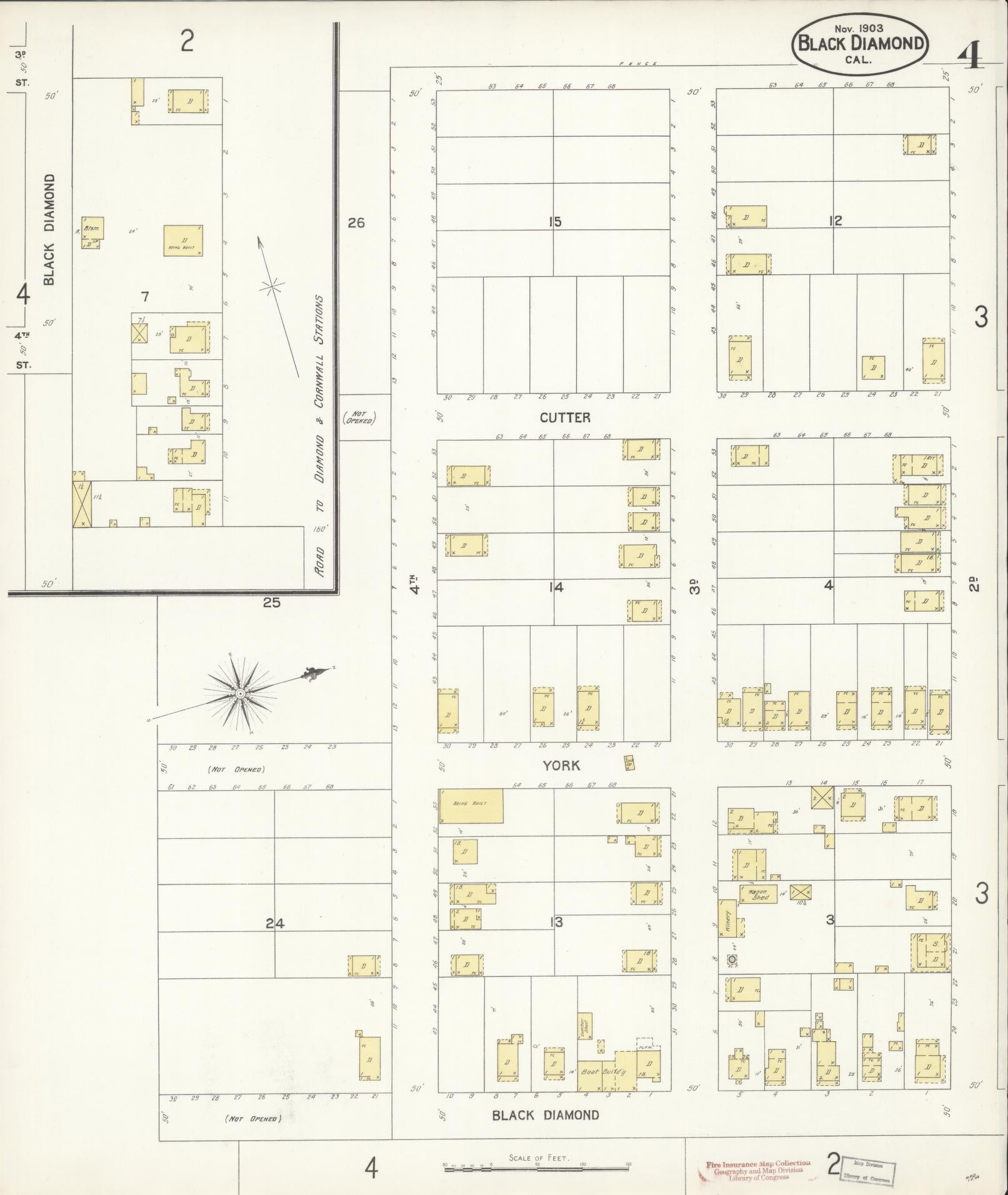 Sanborn Fire Insurance Map from Black Diamond, Contra Costa, California (1903), Sheet #0004 - Historic Sanborn Fire Insurance Map Print, vintage old map wall art, antique decor, genealogy gift, California California map