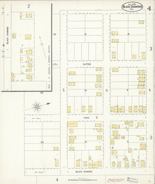 Sanborn Fire Insurance Map from Black Diamond, Contra Costa, California (1903), Sheet #0004 - Historic Sanborn Fire Insurance Map Print, vintage old map wall art, antique decor, genealogy gift, California California map