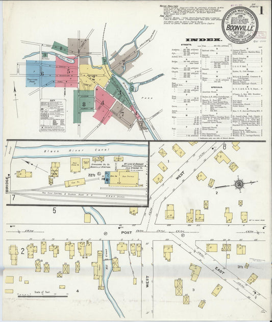 Sanborn Fire Insurance Map from Boonville, Oneida County, New York (1909), Sheet #0001 - Historic Sanborn Fire Insurance Map Print, vintage old map wall art, antique decor, genealogy gift, New York New York map