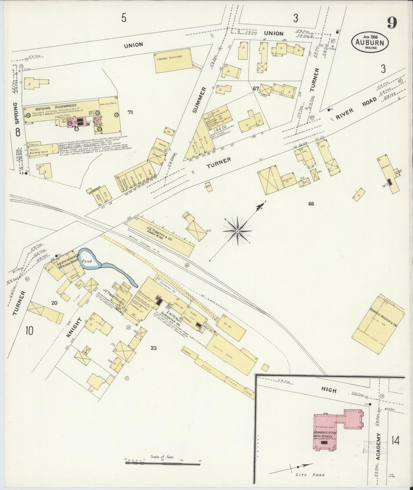 Sanborn Fire Insurance Map from Auburn, Androscoggin County, Maine (1908), Sheet #0009 - Complete Map Set gallery image, historic Sanborn map, vintage wall art, Maine Maine