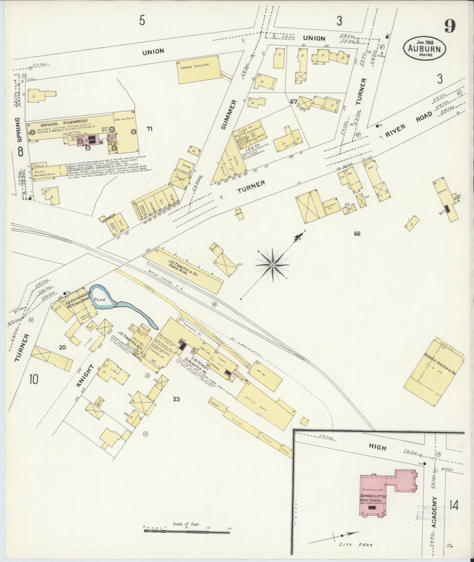 Sanborn Fire Insurance Map from Auburn, Androscoggin County, Maine (1908), Sheet #0009 - Complete Map Set gallery image, historic Sanborn map, vintage wall art, Maine Maine