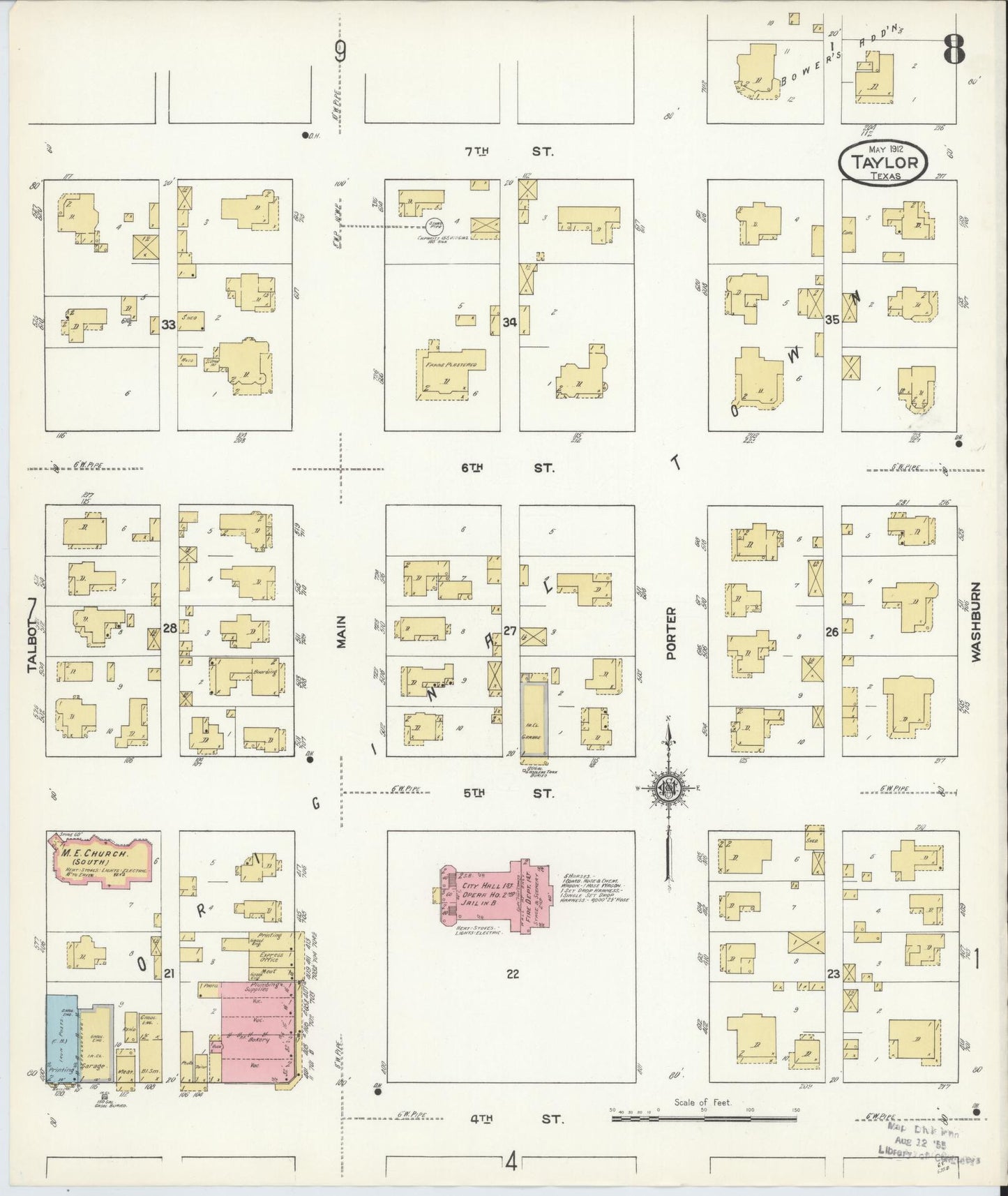 Sanborn Fire Insurance Map from Taylor, Williamson County, Texas (1912), Sheet #0008 - Complete Map Set gallery image, historic Sanborn map, vintage wall art, Texas Texas