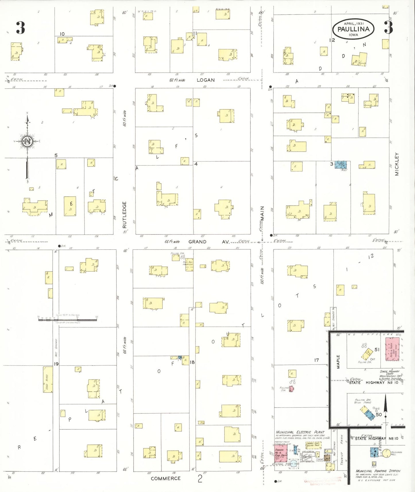 Sanborn Fire Insurance Map from Paullina, O'Brien County, Iowa (1931), Sheet #0003 - Historic Sanborn Fire Insurance Map Print, vintage old map wall art