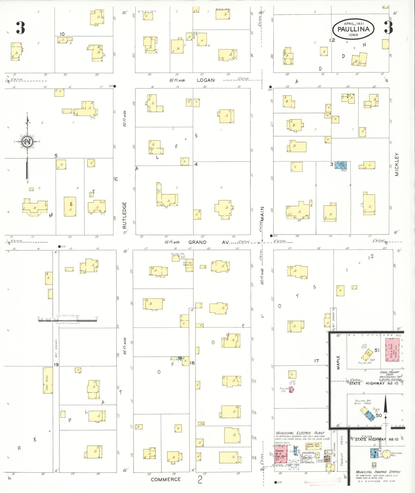 Sanborn Fire Insurance Map from Paullina, O'Brien County, Iowa (1931), Sheet #0003 - Historic Sanborn Fire Insurance Map Print, vintage old map wall art