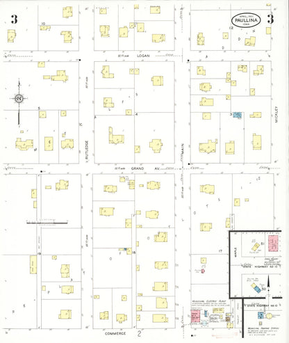 Sanborn Fire Insurance Map from Paullina, O'Brien County, Iowa (1931), Sheet #0003 - Historic Sanborn Fire Insurance Map Print, vintage old map wall art