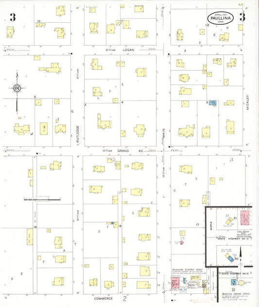 Sanborn Fire Insurance Map from Paullina, O'Brien County, Iowa (1931), Sheet #0003 - Historic Sanborn Fire Insurance Map Print, vintage old map wall art