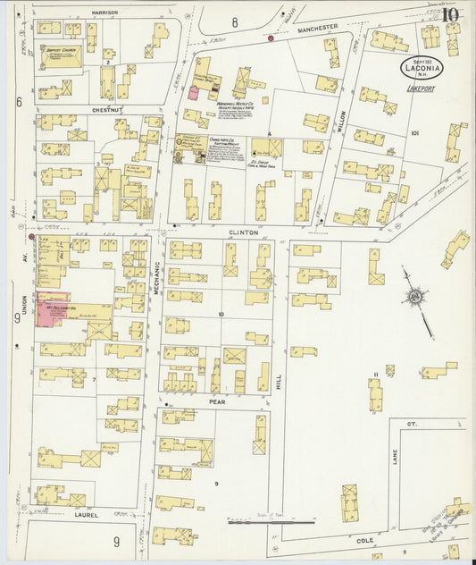 Sanborn Fire Insurance Map from Laconia, Belknap County, New Hampshire (1911), Sheet #0010 - Historic Sanborn Fire Insurance Map Print, vintage old map wall art, antique decor, genealogy gift, New Hampshire New Hampshire map