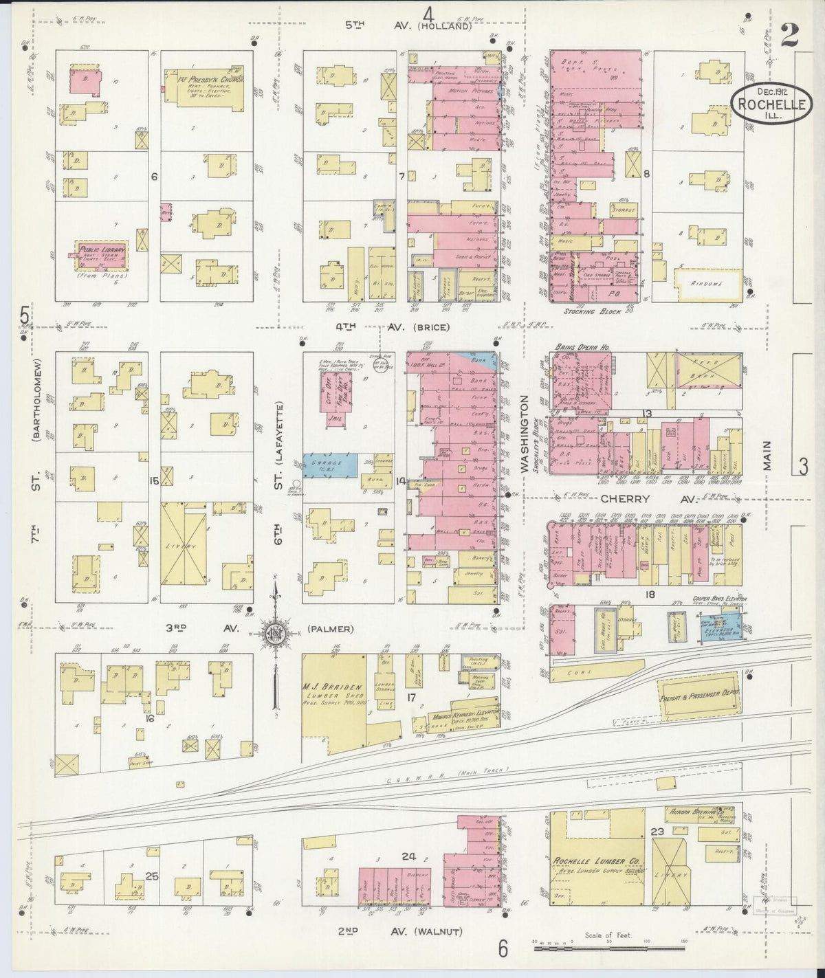 Sanborn Fire Insurance Map from Rochelle, Ogle County, Illinois (1912), Sheet #0002 - Historic Sanborn Fire Insurance Map Print, vintage old map wall art, antique decor, genealogy gift, Illinois Illinois map