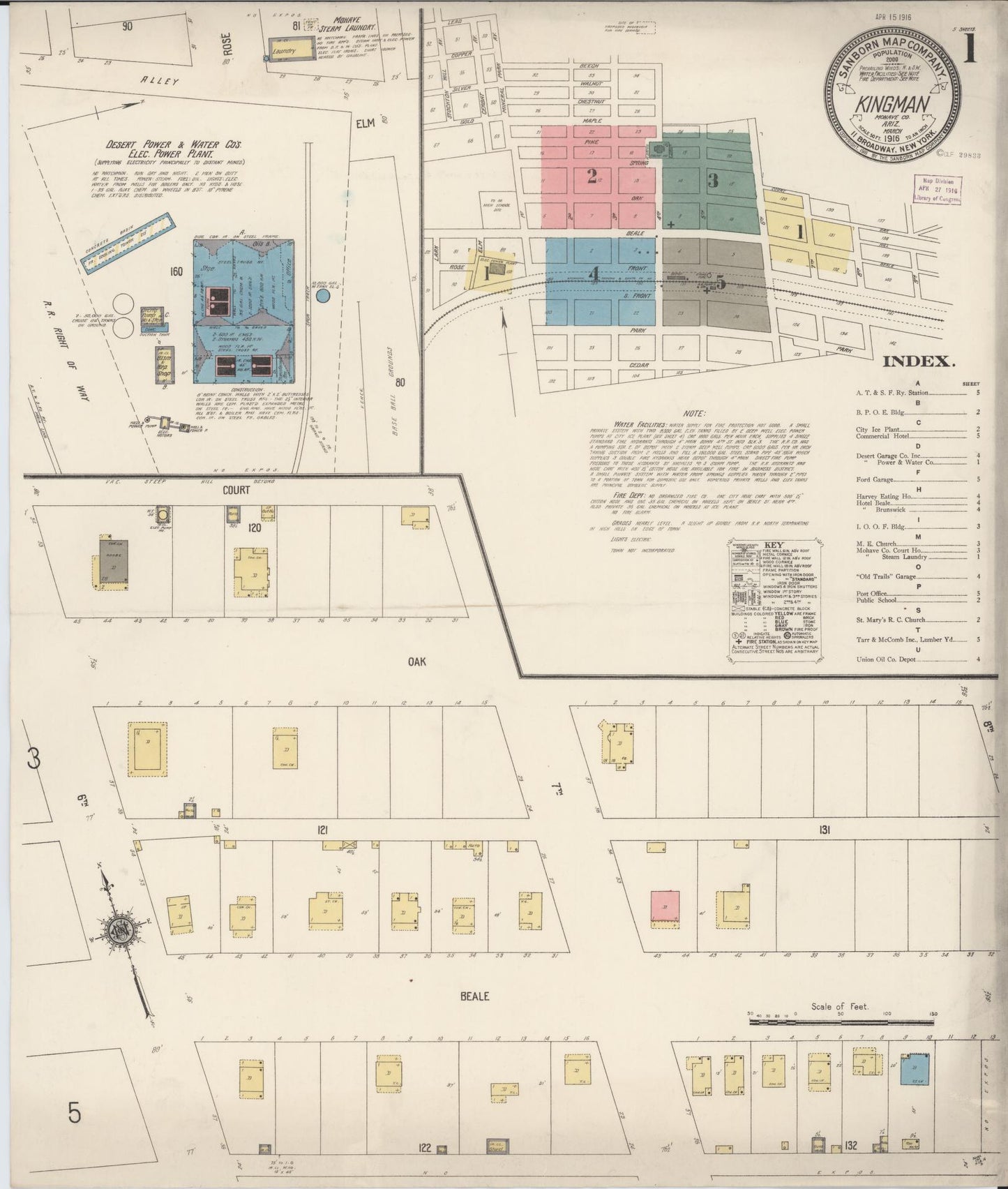 Sanborn Fire Insurance Map from Kingman, Mohave County, Arizona (1916), Sheet #0001 - Complete Map Set gallery image, historic Sanborn map, vintage wall art, Arizona Arizona