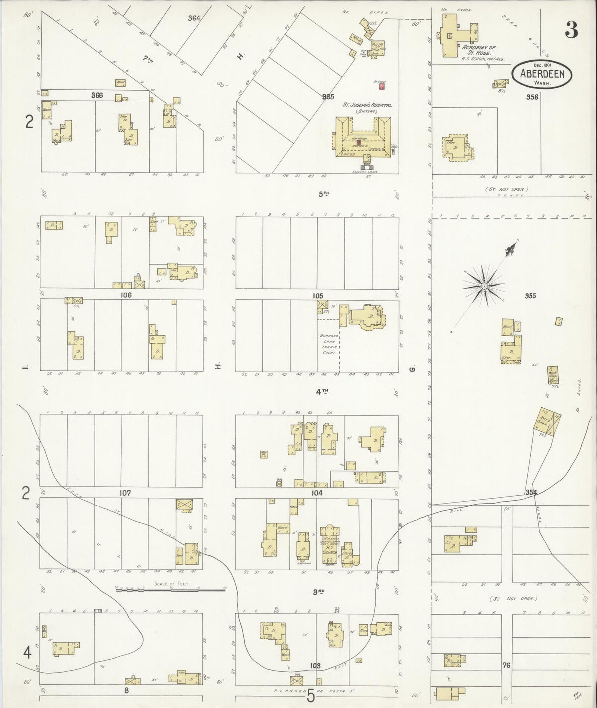 Sanborn Fire Insurance Map from Aberdeen, Grays Harbor County, Washington (1901), Sheet #0003 - Complete Map Set gallery image, historic Sanborn map, vintage wall art, Washington Washington