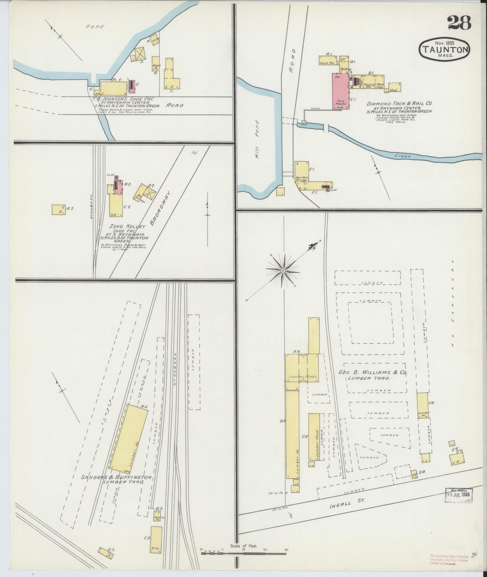 Sanborn Fire Insurance Map from Taunton, Bristol County, Massachusetts (1893), Sheet #0028 - Complete Map Set gallery image, historic Sanborn map, vintage wall art, Massachusetts Massachusetts