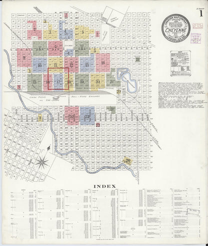Sanborn Fire Insurance Map from Cheyenne, Laramie County, Wyoming (1907), Sheet #0001 - Complete Map Set gallery image, historic Sanborn map, vintage wall art, Wyoming Wyoming
