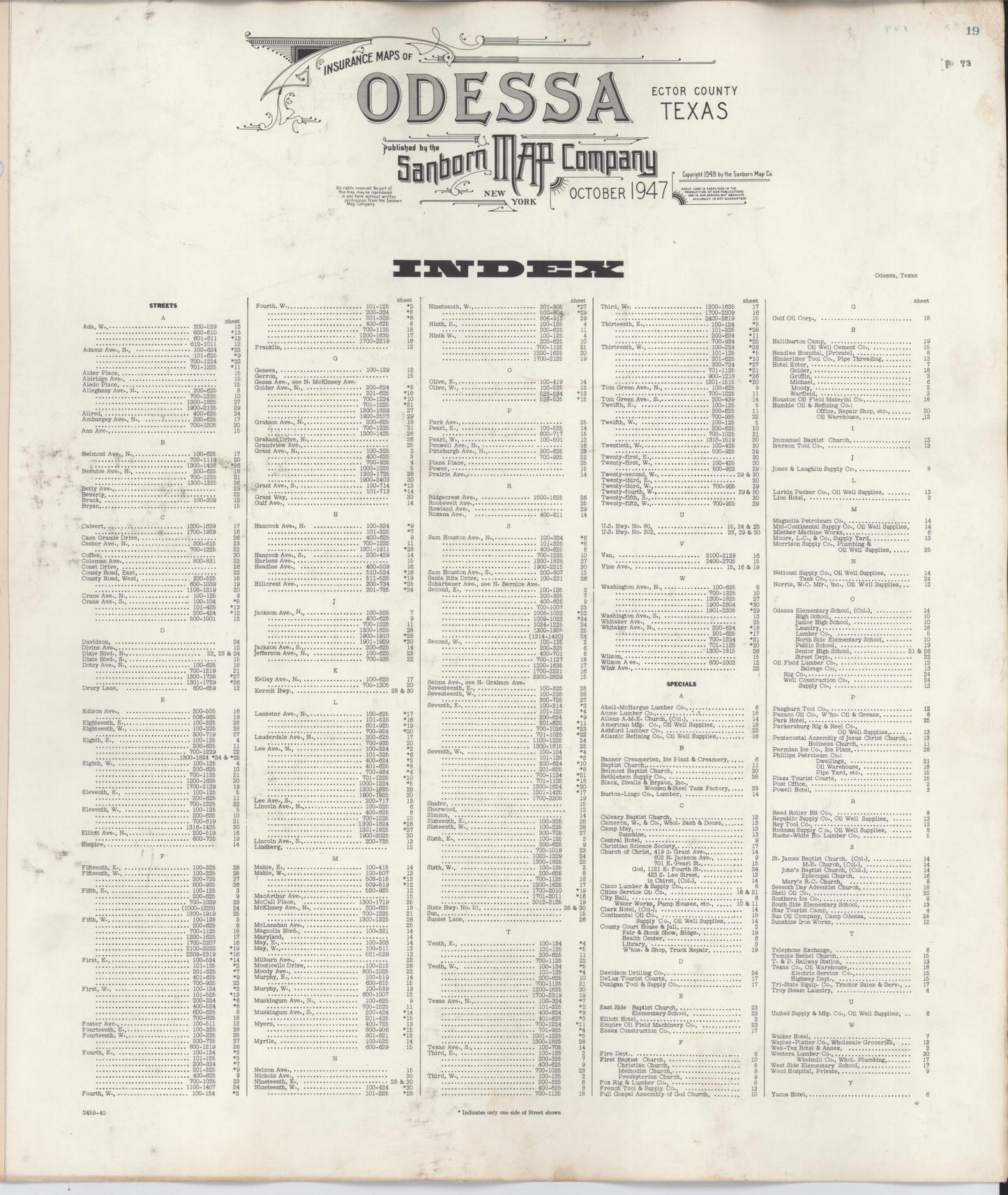 Sanborn Fire Insurance Map from Odessa, Edger County, Texas (1950), Sheet #0001 - Historic Sanborn Fire Insurance Map Print, vintage old map wall art, antique decor, genealogy gift, Texas Texas map