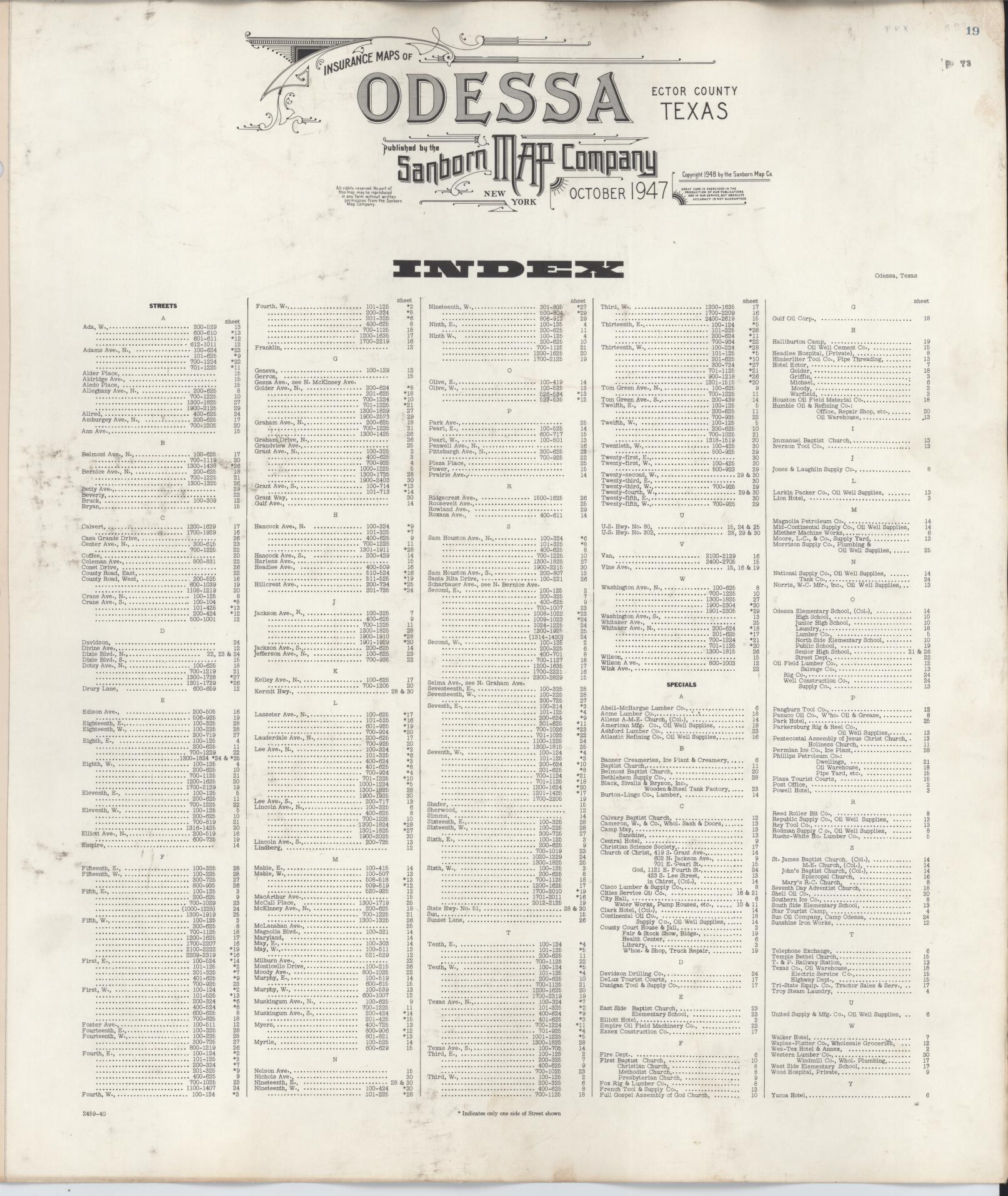 Sanborn Fire Insurance Map from Odessa, Edger County, Texas (1950), Sheet #0001 - Historic Sanborn Fire Insurance Map Print, vintage old map wall art, antique decor, genealogy gift, Texas Texas map