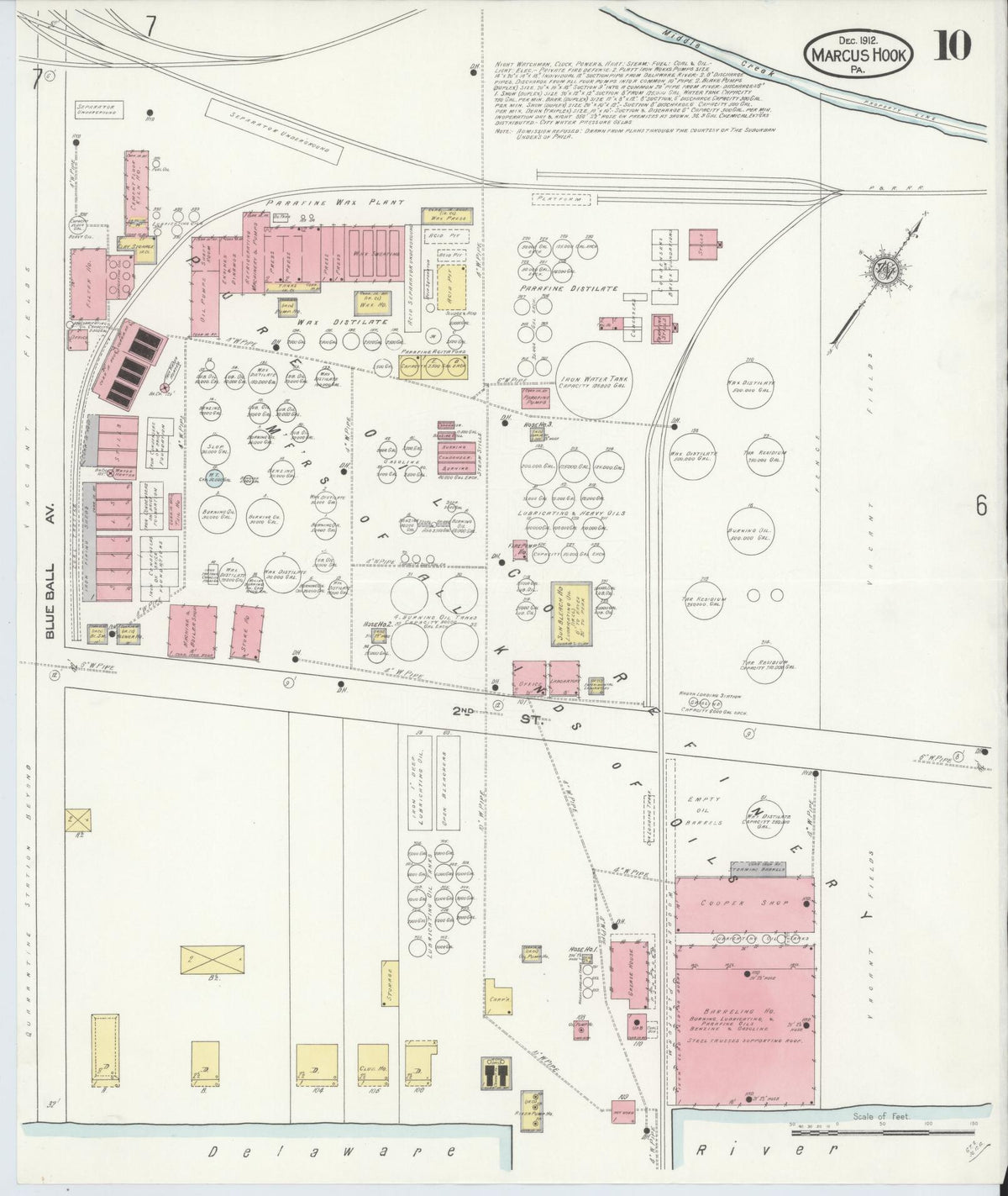 Sanborn Fire Insurance Map from Marcus Hook, Chester County, Pennsylvania (1912), Sheet #0010 - Historic Sanborn Fire Insurance Map Print, vintage old map wall art, antique decor, genealogy gift, Pennsylvania Pennsylvania map