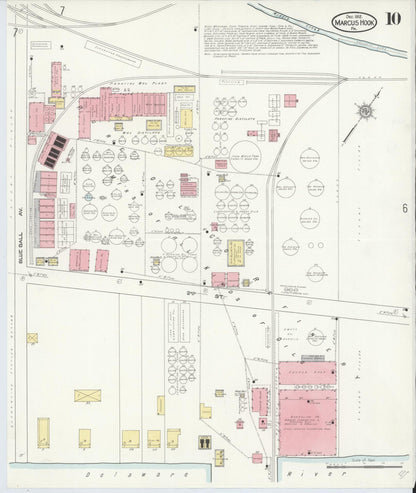 Sanborn Fire Insurance Map from Marcus Hook, Chester County, Pennsylvania (1912), Sheet #0010 - Historic Sanborn Fire Insurance Map Print, vintage old map wall art, antique decor, genealogy gift, Pennsylvania Pennsylvania map