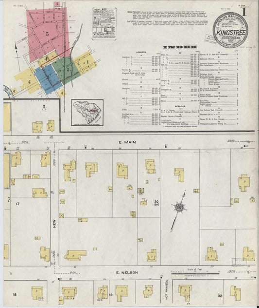 Sanborn Fire Insurance Map from Kingstree, Williamsburg County, South Carolina (1920), Sheet #0001 - Historic Sanborn Fire Insurance Map Print, vintage old map wall art, antique decor, genealogy gift, South Carolina South Carolina map