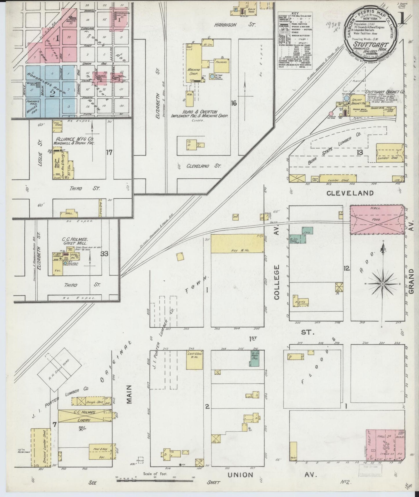 Sanborn Fire Insurance Map from Stuttgart, Arkansas County, Arkansas (1892), Sheet #0001 - Complete Map Set gallery image, historic Sanborn map, vintage wall art, Stuttgart Arkansas