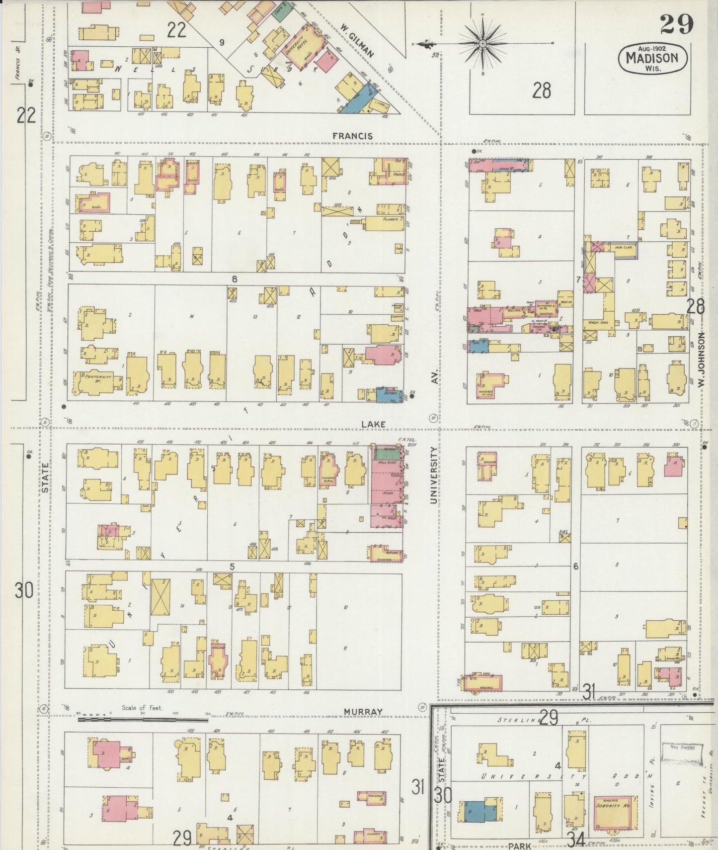 Sanborn Fire Insurance Map from Madison, Dane County, Wisconsin (1902), Sheet #0029 - Historic Sanborn Fire Insurance Map Print, vintage old map wall art, antique decor, genealogy gift, Wisconsin Wisconsin map