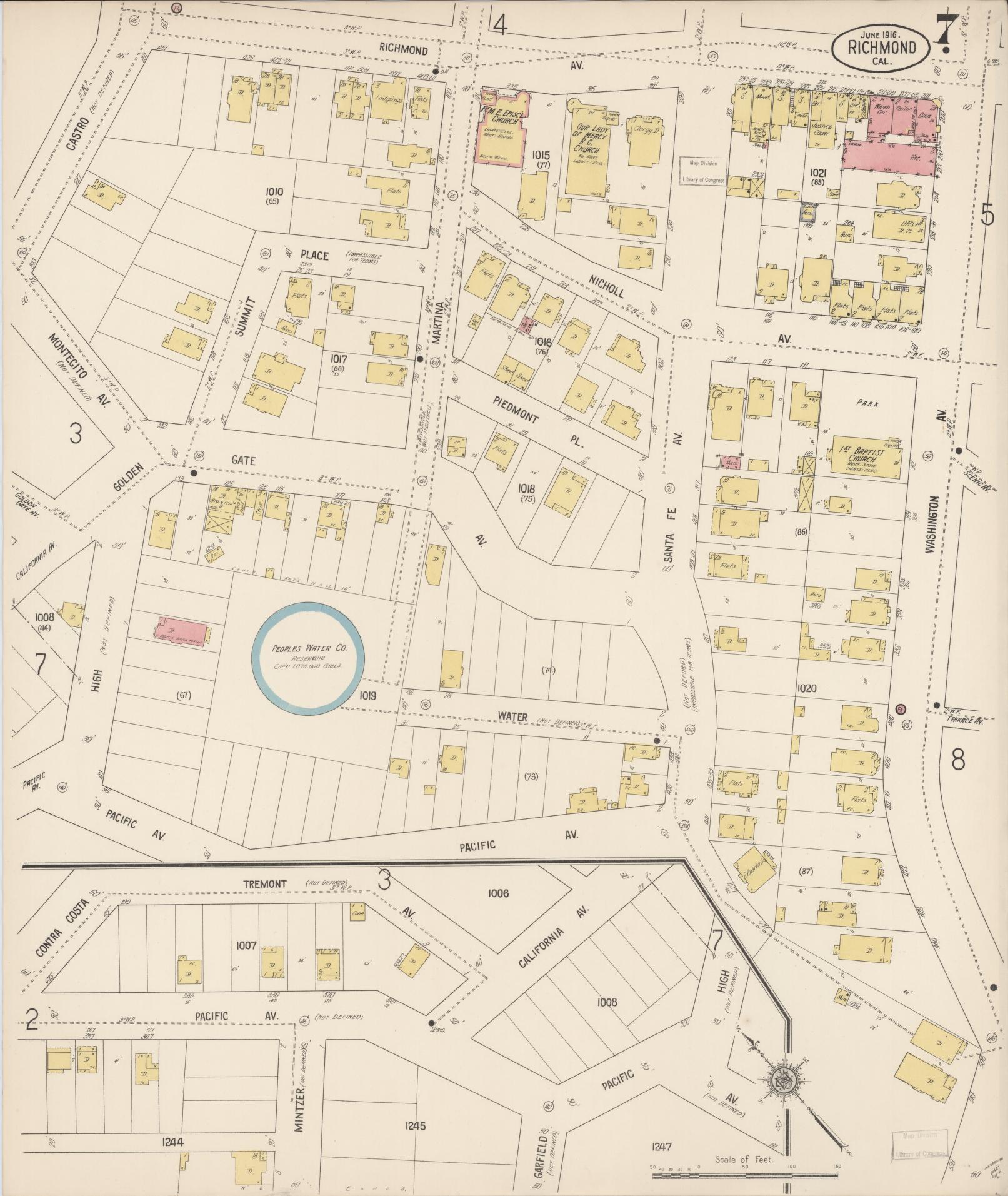 Sanborn Fire Insurance Map from Richmond, Contra Costa County, California (1916), Sheet #0007 - Complete Map Set gallery image, historic Sanborn map, vintage wall art, California California