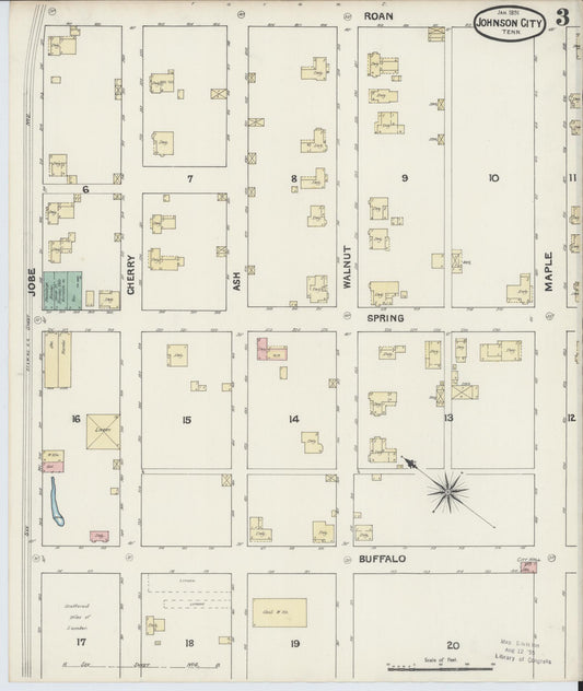 Sanborn Fire Insurance Map from Johnson City, Washington County, Tennessee (1891), Sheet #0003 - Historic Sanborn Fire Insurance Map Print, vintage old map wall art, antique decor, genealogy gift, Tennessee Tennessee map