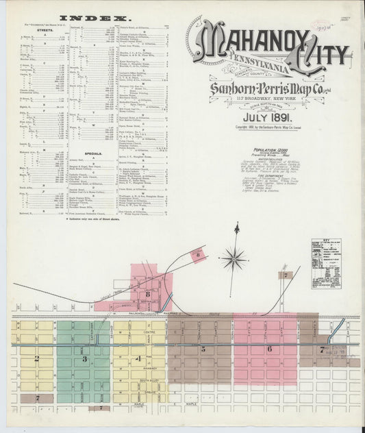 Sanborn Fire Insurance Map from Mahanoy City, Schuylkill County, Pennsylvania (1891), Sheet #0001 - Complete Map Set gallery image, historic Sanborn map, vintage wall art, Pennsylvania Pennsylvania