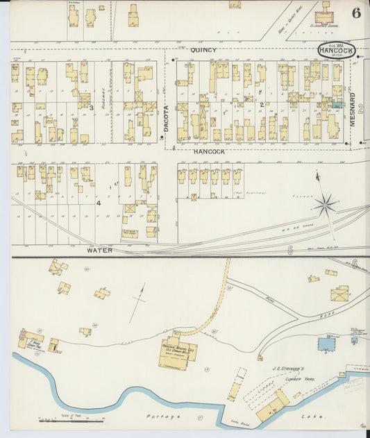 Sanborn Fire Insurance Map from Houghton, Houghton County, Michigan (1893), Sheet #0006 - Historic Sanborn Fire Insurance Map Print, vintage old map wall art, antique decor, genealogy gift, Michigan Michigan map