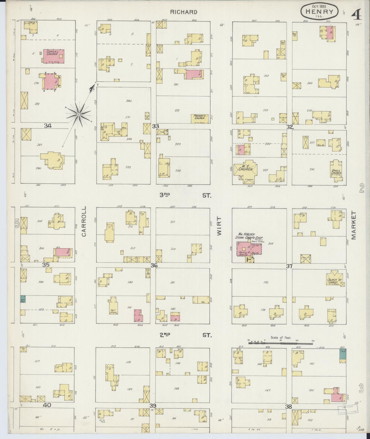 Sanborn Fire Insurance Map from Henry, Marshall County, Illinois (1893), Sheet #0004 - Complete Map Set gallery image, historic Sanborn map, vintage wall art, Illinois Illinois