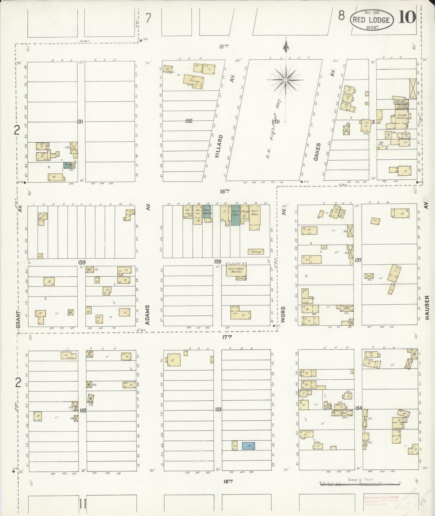 Sanborn Fire Insurance Map from Red Lodge, Carbon County, Montana (1901), Sheet #0010 - Complete Map Set gallery image, historic Sanborn map, vintage wall art, Montana Montana