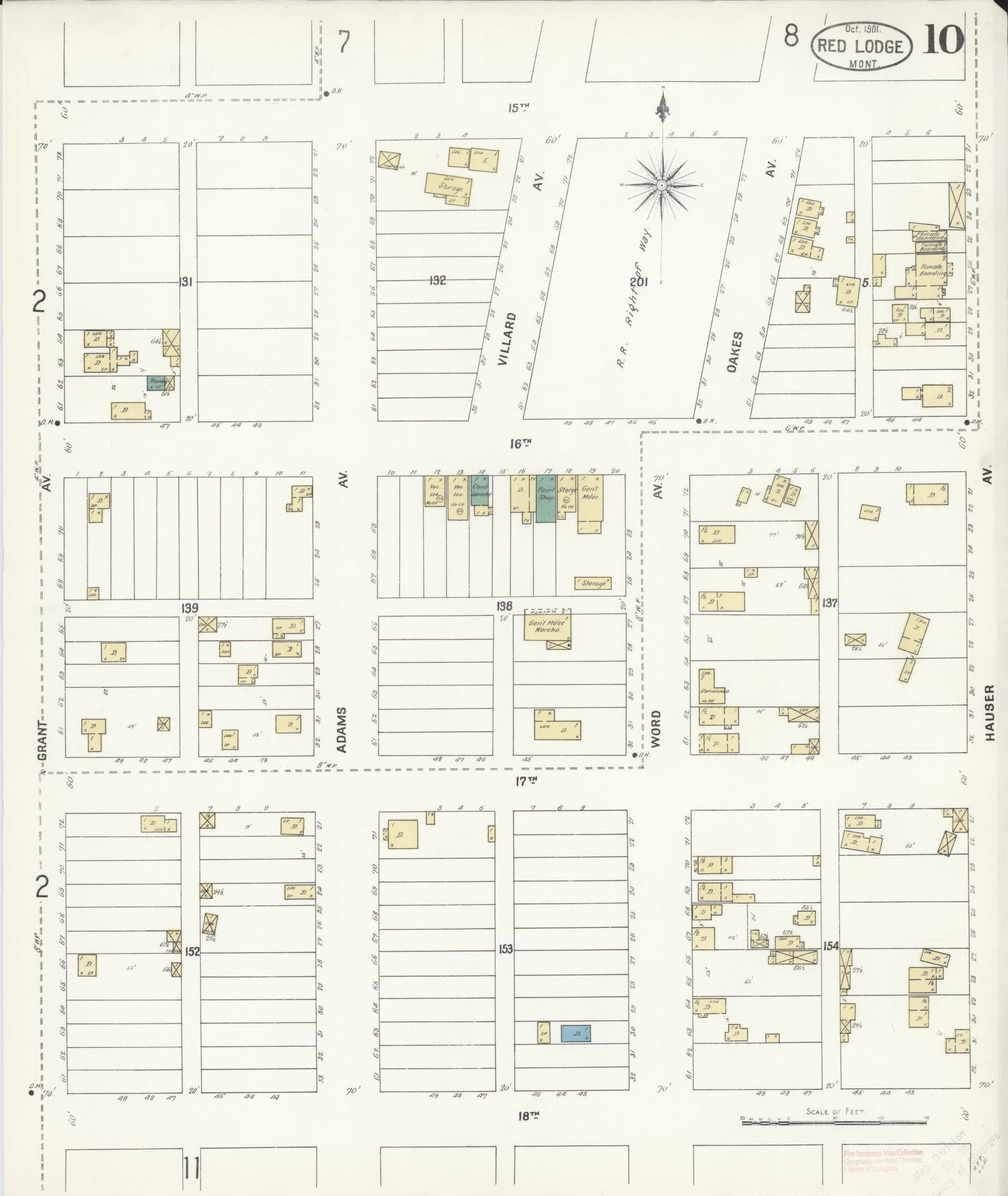 Sanborn Fire Insurance Map from Red Lodge, Carbon County, Montana (1901), Sheet #0010 - Complete Map Set gallery image, historic Sanborn map, vintage wall art, Montana Montana